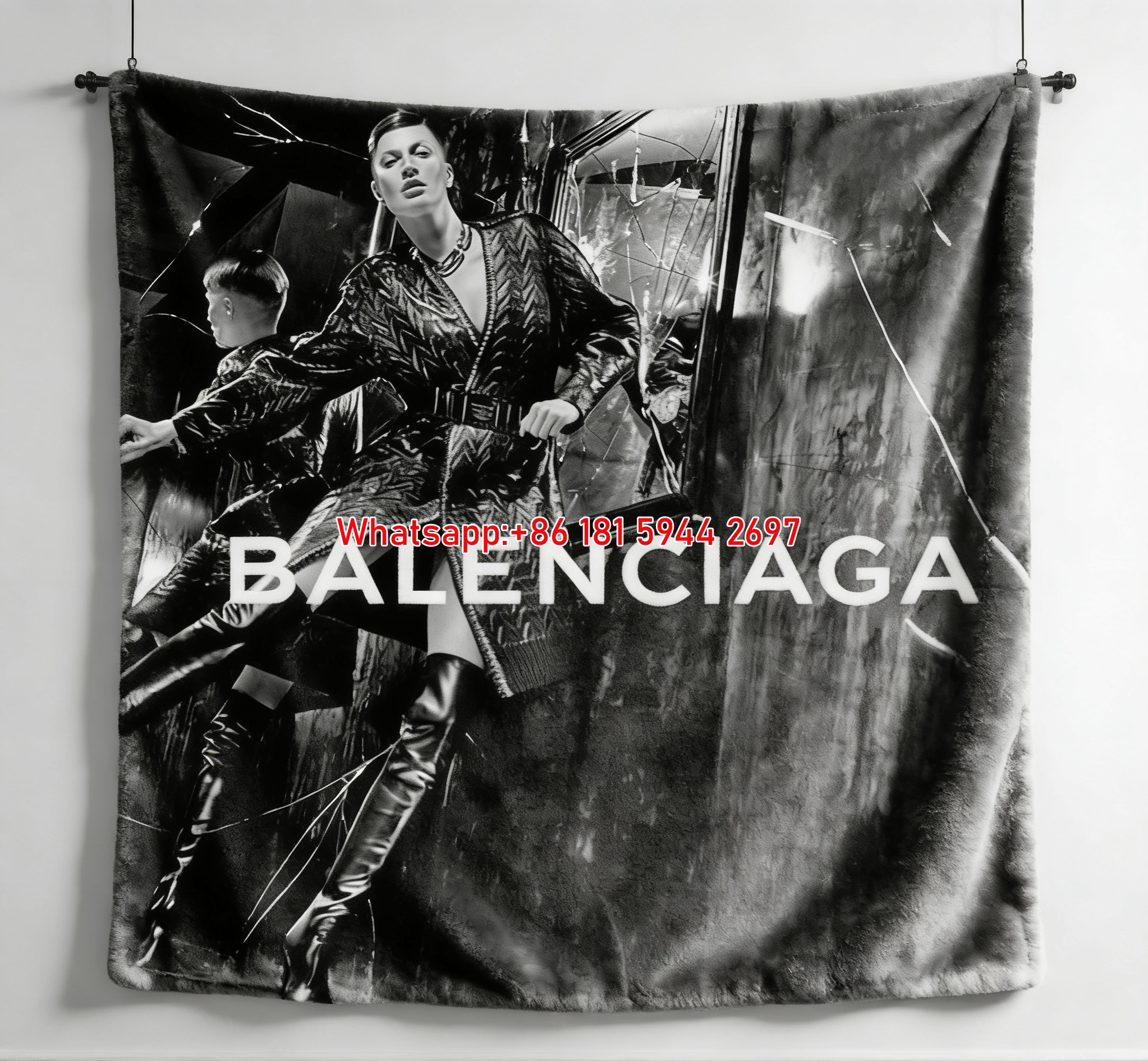 Balenciaga Monochrome Flannel Throw Blanket for Sofa and Wall Decor BA483